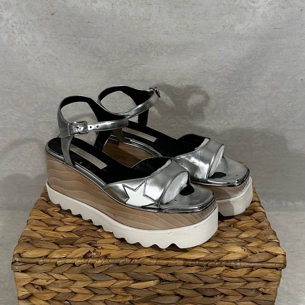 Stella McCartney Elyse Star Silver Metallic Platform Sandals Size 36.5 - Picture 9 of 10